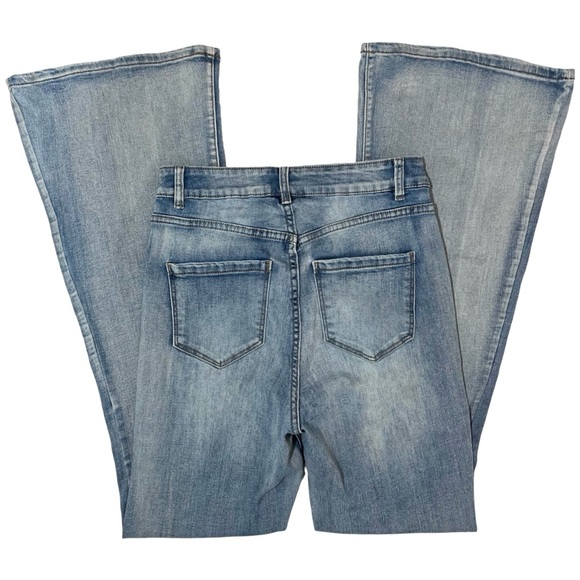 Light wash high rise flare leg distressed jeans - Picture 2 of 4